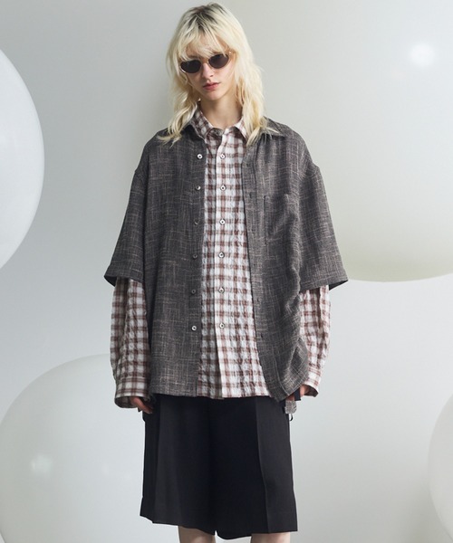 MAISON SPECIAL(メゾンスペシャル)の「《UNISEX》Dry KARAMI Mesh Prime-Over Asymmetric Shirred Shirt/ドライカラミメッシュプライムオーバーアシンメトリーシャーリングシャツ【MAISON SPECIAL/メゾンスペシャル】(シャツ/ブラウス・メンズ・ブラック/ブラウン・0/1/2)」の9枚目の写真
