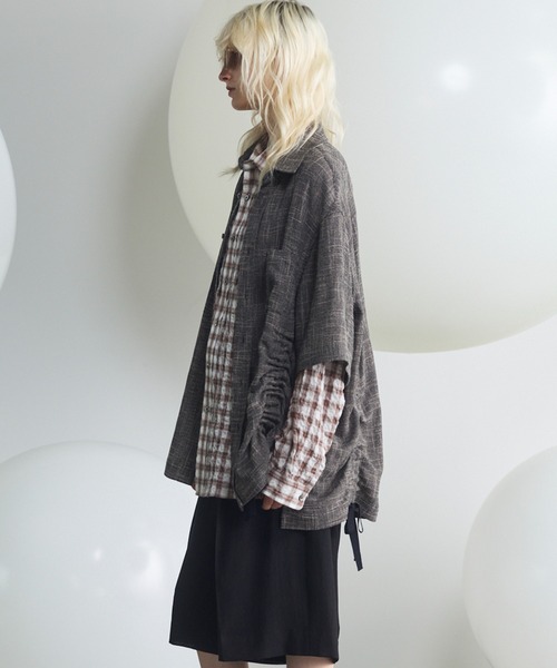 MAISON SPECIAL(メゾンスペシャル)の「《UNISEX》Dry KARAMI Mesh Prime-Over Asymmetric Shirred Shirt/ドライカラミメッシュプライムオーバーアシンメトリーシャーリングシャツ【MAISON SPECIAL/メゾンスペシャル】(シャツ/ブラウス・メンズ・ブラック/ブラウン・0/1/2)」の10枚目の写真