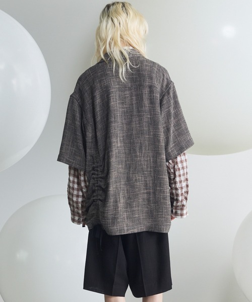 MAISON SPECIAL(メゾンスペシャル)の「《UNISEX》Dry KARAMI Mesh Prime-Over Asymmetric Shirred Shirt/ドライカラミメッシュプライムオーバーアシンメトリーシャーリングシャツ【MAISON SPECIAL/メゾンスペシャル】(シャツ/ブラウス・メンズ・ブラック/ブラウン・0/1/2)」の11枚目の写真