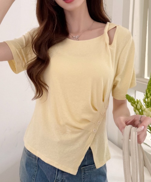 Ada.(エイダ)の「アシンメトリー ドレープ デコルテカッティング サイドボタン ギャザー カットソー(Tシャツ/カットソー・レディース・イエロー/ブルー/ブラック/ホワイト・FREE)」の22枚目の写真