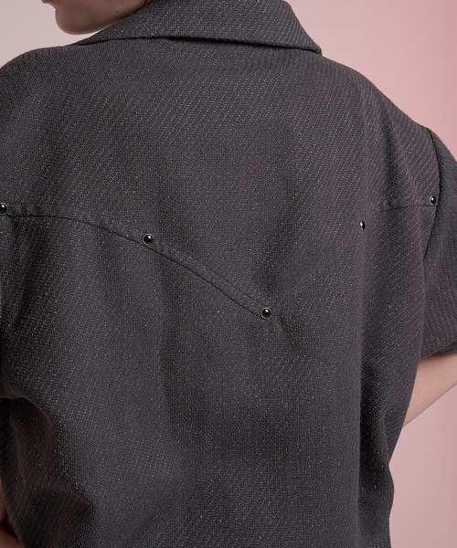 CREO STORE(クレオストア)の「Stud Open Collar Shirt/スタッズオープンカラーシャツ(シャツ/ブラウス・メンズ・グレー/ブラック・1/2)」の4枚目の写真