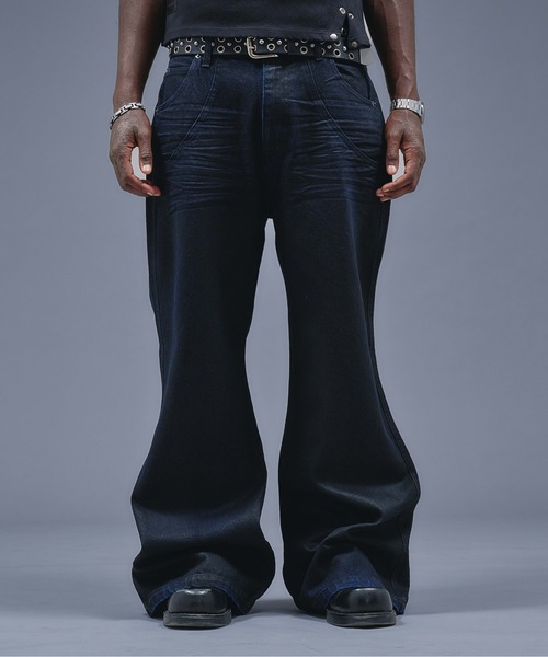 ワックスコーティング　フレアデニム セール】13oz Wax Coated Wide Flare Denim / 13オンスワックス