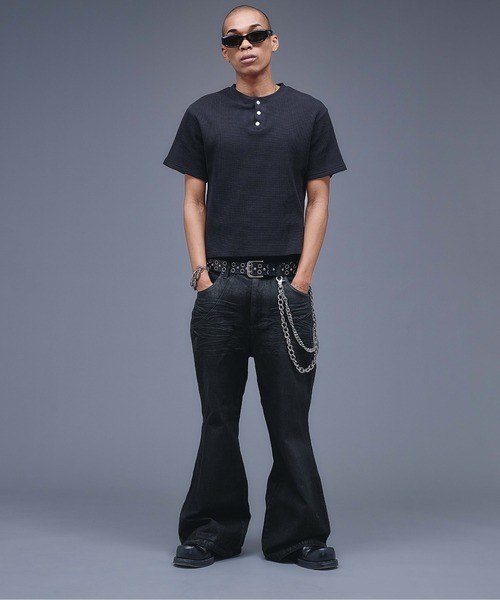 ANDER HUNK(アンダーハンク)の「13oz Wax Coated Wide Flare Denim / 13オンスワックスコーティングワイドフレアデニム(デニムパンツ・メンズ・インディゴブルー/ブラック・LARGE/MEDIUM/SMALL)」の9枚目の写真