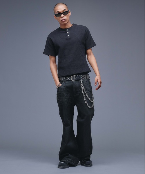 ANDER HUNK(アンダーハンク)の「13oz Wax Coated Wide Flare Denim / 13オンスワックスコーティングワイドフレアデニム(デニムパンツ・メンズ・インディゴブルー/ブラック・LARGE/MEDIUM/SMALL)」の10枚目の写真