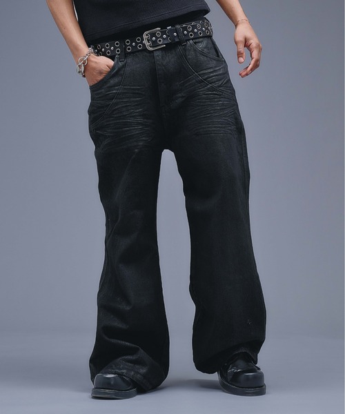 セール】13oz Wax Coated Wide Flare Denim / 13オンスワックス