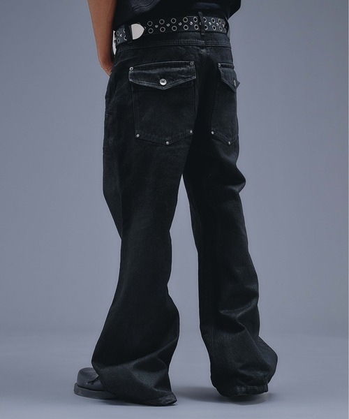 ANDER HUNK(アンダーハンク)の「13oz Wax Coated Wide Flare Denim / 13オンスワックスコーティングワイドフレアデニム(デニムパンツ・メンズ・インディゴブルー/ブラック・LARGE/MEDIUM/SMALL)」の5枚目の写真