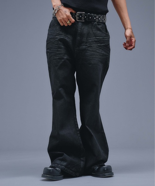 ANDER HUNK(アンダーハンク)の「13oz Wax Coated Wide Flare Denim / 13オンスワックスコーティングワイドフレアデニム(デニムパンツ・メンズ・インディゴブルー/ブラック・LARGE/MEDIUM/SMALL)」の7枚目の写真