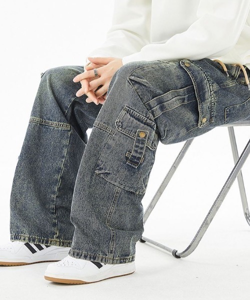 lilful(リルフル)の「【26年春夏新作】【ウエストゴム】デニムカーゴワイドパンツ(デニムパンツ・メンズ・ブルー/ブラック・M/L)」の10枚目の写真
