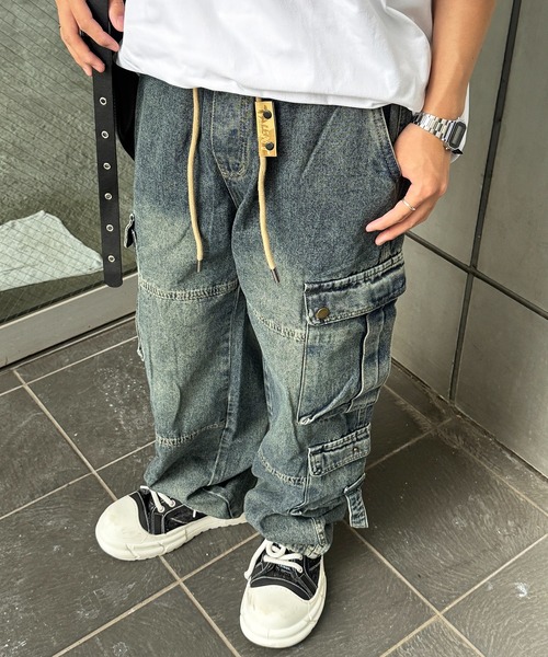 lilful(リルフル)の「【26年春夏新作】【ウエストゴム】デニムカーゴワイドパンツ(デニムパンツ・メンズ・ブルー/ブラック・M/L)」の9枚目の写真