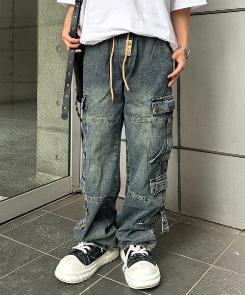 lilful(リルフル)の「【26年春夏新作】【ウエストゴム】デニムカーゴワイドパンツ(デニムパンツ・メンズ・ブルー/ブラック・M/L)」の3枚目の写真