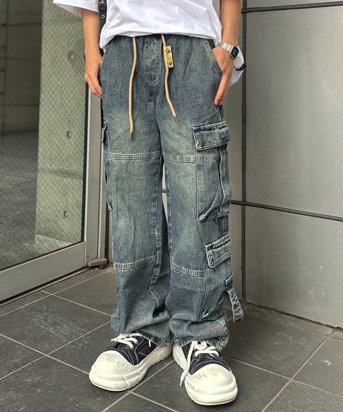 lilful(リルフル)の「【26年春夏新作】【ウエストゴム】デニムカーゴワイドパンツ(デニムパンツ・メンズ・ブルー/ブラック・M/L)」の8枚目の写真