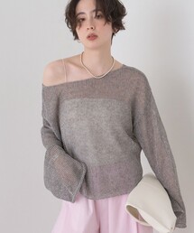 Rouge vif | 【定番人気】【2026SS新作】前後2WAYメッシュペーパーニットプルオーバー/Vネック/ボートネック/オフショルダー/シアー/夏服(ニット/セーター)