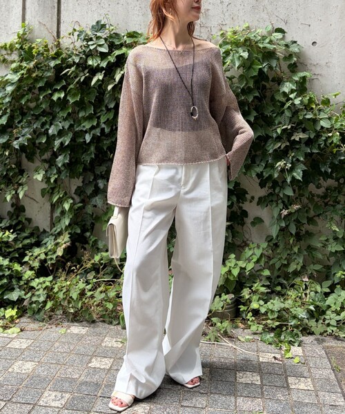 Rouge vif(ルージュヴィフ)の「【人気追加】前後2WAYメッシュペーパーニットプルオーバー/Vネック/ボートネック/オフショルダー/シアートップス/夏服(ニット/セーター・レディース・ベージュ/パープル/グレー/ダークベージュ・フリー)」の19枚目の写真