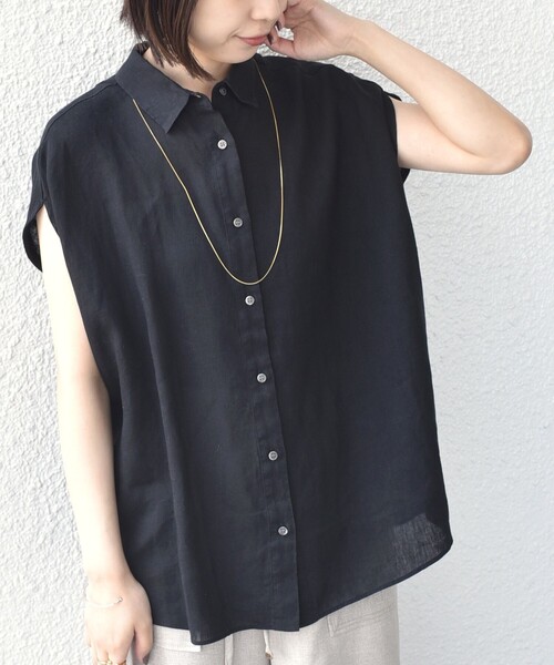SHIPS Colors(シップス カラーズ)の「SHIPS Colors:〈洗濯機可能〉ユーロリネン (EURO Linen) フレンチスリーブ ビッグ シャツ◇(シャツ/ブラウス・レディース・オフホワイト/イエロー/ライトブルー/ブラック・ONE SIZE)」の6枚目の写真