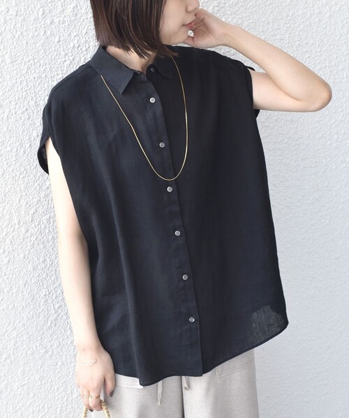 SHIPS Colors(シップス カラーズ)の「SHIPS Colors:〈洗濯機可能〉ユーロリネン (EURO Linen) フレンチスリーブ ビッグ シャツ◇(シャツ/ブラウス・レディース・オフホワイト/イエロー/ライトブルー/ブラック・ONE SIZE)」の7枚目の写真