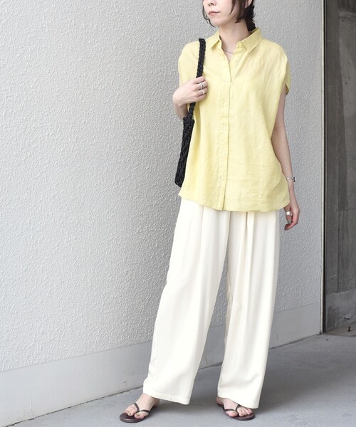 SHIPS Colors(シップス カラーズ)の「SHIPS Colors:〈洗濯機可能〉ユーロリネン (EURO Linen) フレンチスリーブ ビッグ シャツ◇(シャツ/ブラウス・レディース・オフホワイト/イエロー/ライトブルー/ブラック・ONE SIZE)」の13枚目の写真