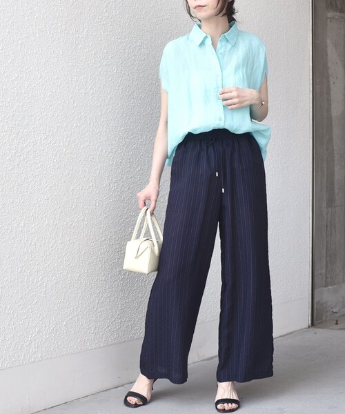 SHIPS Colors(シップス カラーズ)の「SHIPS Colors:〈洗濯機可能〉ユーロリネン (EURO Linen) フレンチスリーブ ビッグ シャツ◇(シャツ/ブラウス・レディース・オフホワイト/イエロー/ライトブルー/ブラック・ONE SIZE)」の17枚目の写真