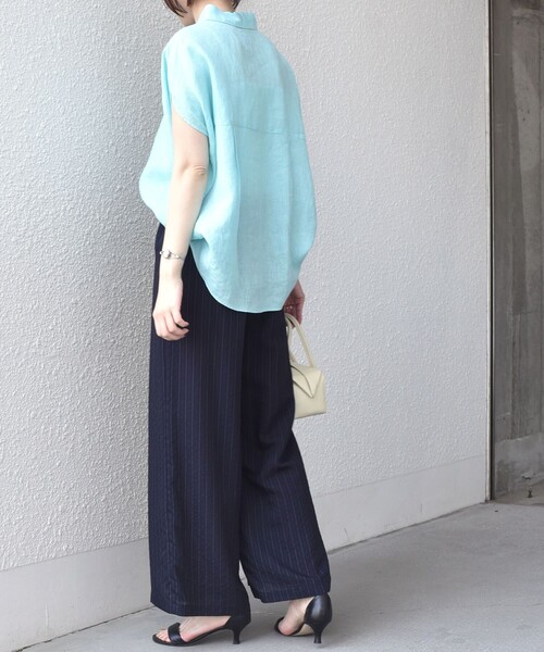 SHIPS Colors(シップス カラーズ)の「SHIPS Colors:〈洗濯機可能〉ユーロリネン (EURO Linen) フレンチスリーブ ビッグ シャツ◇(シャツ/ブラウス・レディース・オフホワイト/イエロー/ライトブルー/ブラック・ONE SIZE)」の18枚目の写真