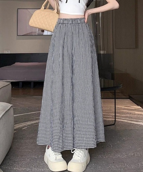 mielu（ミエル）の「ギンガムチェックワイドフレアパンツ（その他パンツ・レディース・ブラック・LARGE/MEDIUM/SMALL）」の6枚目の写真
