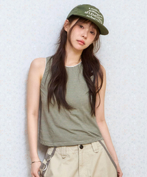 ke502. Stripe Lace Sleeveless Khaki