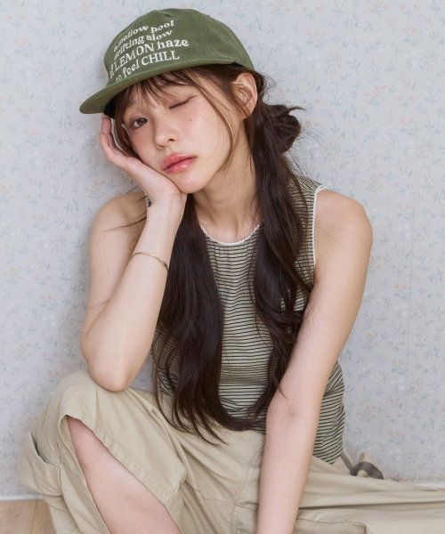 KIJIKO（キジコ）の「ke502. Stripe Lace Sleeveless Khaki（Tシャツ/カットソー・レディース・カーキ・FREE）」の3枚目の写真