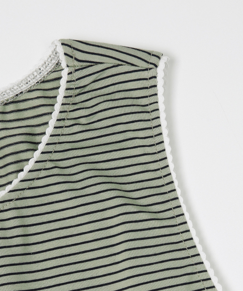 KIJIKO（キジコ）の「ke502. Stripe Lace Sleeveless Khaki（Tシャツ/カットソー・レディース・カーキ・FREE）」の7枚目の写真