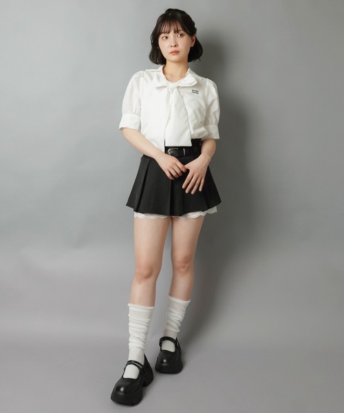 SPINNS(スピンズ)の「半袖リボンブラウス/スキッパ―/パフスリーブ(シャツ/ブラウス・レディース・サックスブルー/ホワイト・ONESIZE)」の19枚目の写真