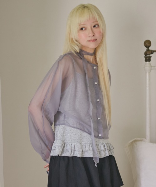 LiLIN（リリン）の「小花柄フリルキャミソール＆UV対策シアーブラウス セット（シャツ/ブラウス・レディース・グレー/ピンク・FREE）」の14枚目の写真