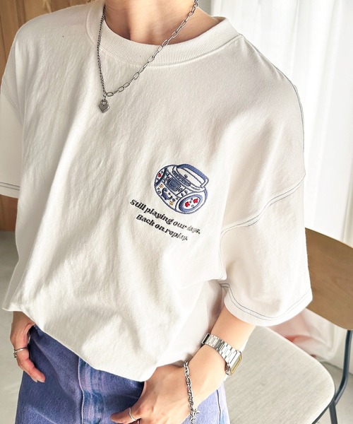 DOUBLE NAME(ダブルネーム)の「00’s Gadges刺しゅうTEE(Tシャツ/カットソー・レディース・オフホワイト/オレンジ/ブラック系・FREE)」の18枚目の写真