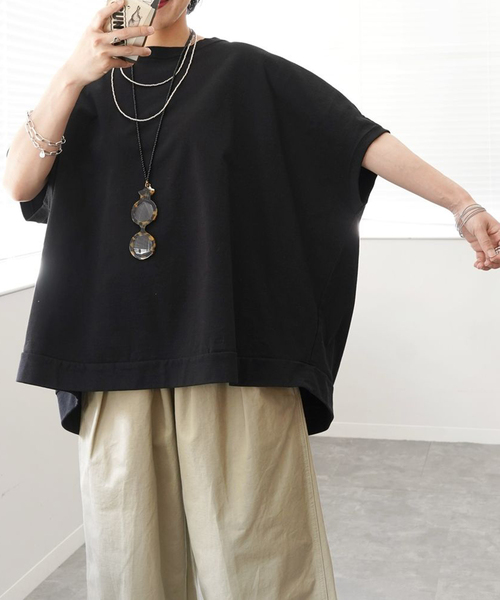 JOURNAL STANDARD LUXE(ジャーナルスタンダード ラックス)の「オーガニックテンジク ポンチョT(Tシャツ/カットソー・レディース・ホワイト/ブラック・FREE)」の2枚目の写真