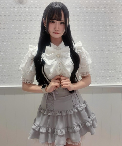 Secret Honey(シークレットハニー)の「ギャザーラッフル半袖ブラウス(シャツ/ブラウス・レディース・オフホワイト/ブラック・MEDIUM)」の5枚目の写真