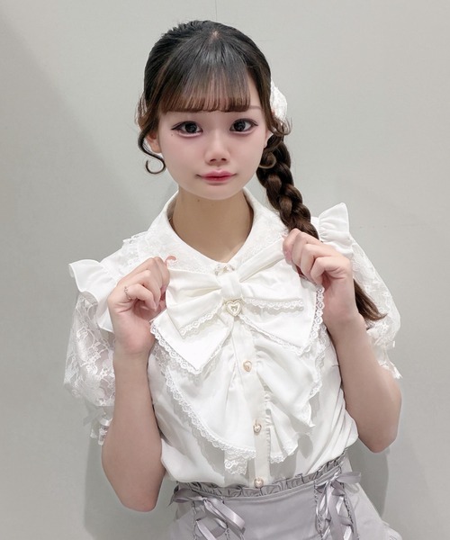 Secret Honey(シークレットハニー)の「ギャザーラッフル半袖ブラウス(シャツ/ブラウス・レディース・オフホワイト/ブラック・MEDIUM)」の4枚目の写真