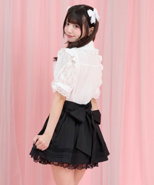 Secret Honey(シークレットハニー)の「ギャザーラッフル半袖ブラウス(シャツ/ブラウス・レディース・オフホワイト/ブラック・MEDIUM)」の12枚目の写真