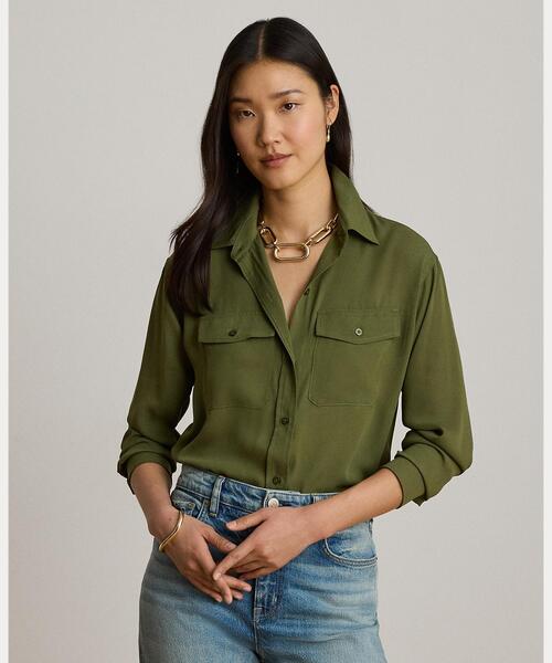LAUREN RALPH LAUREN(ローレン ラルフ ローレン)の「リラックス フィット ジョーゼット シャツ(シャツ/ブラウス・レディース・グリーン・M/S)」の1枚目の写真