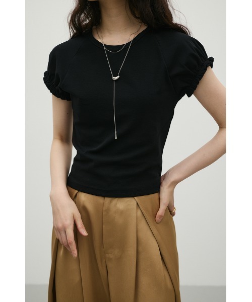 STYLEMIXER(スタイルミキサー)の「ギャザーフレンチスリーブT(Tシャツ/カットソー・レディース・ブラック/ブラウン/ホワイト・FREE)」の3枚目の写真