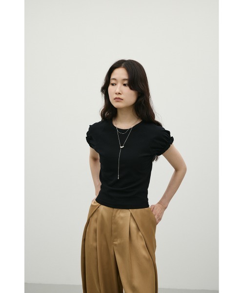 STYLEMIXER(スタイルミキサー)の「ギャザーフレンチスリーブT(Tシャツ/カットソー・レディース・ブラック/ブラウン/ホワイト・FREE)」の16枚目の写真