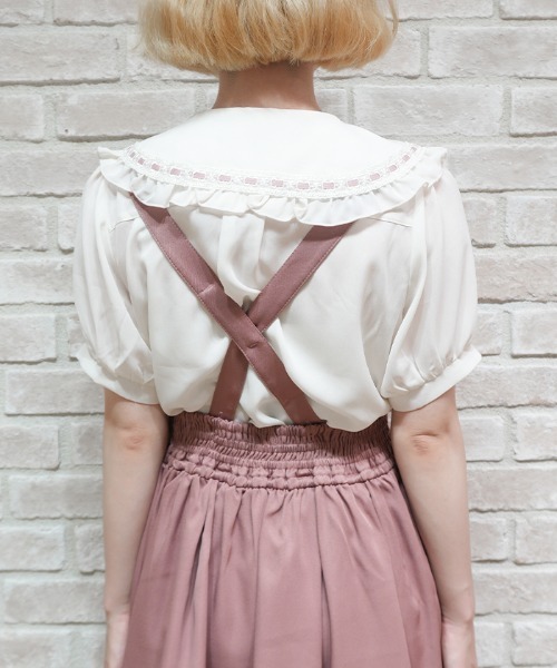 axes femme POETIQUE（アクシーズファムポエティック）の「ブローチ付ハシゴレース衿ＢＬ（シャツ/ブラウス・レディース・ホワイト/ピンク/キナリ・MEDIUM）」の6枚目の写真