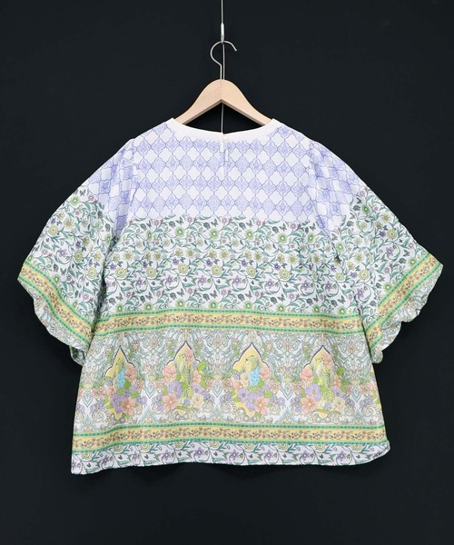 iS ScoLar（イズスカラー）の「562248：アンティークタイル×花柄 素材切替プルオーバー（Tシャツ/カットソー・レディース・オフホワイト/アイボリー/ブラック・M）」の9枚目の写真