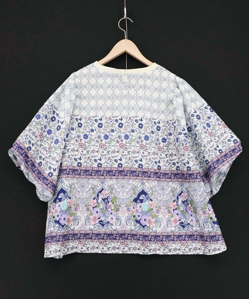 iS ScoLar（イズスカラー）の「562248：アンティークタイル×花柄 素材切替プルオーバー（Tシャツ/カットソー・レディース・オフホワイト/アイボリー/ブラック・M）」の12枚目の写真