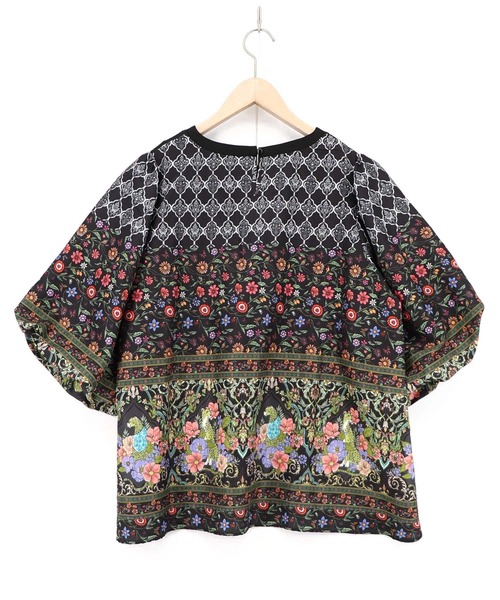 iS ScoLar（イズスカラー）の「562248：アンティークタイル×花柄 素材切替プルオーバー（Tシャツ/カットソー・レディース・オフホワイト/アイボリー/ブラック・M）」の14枚目の写真