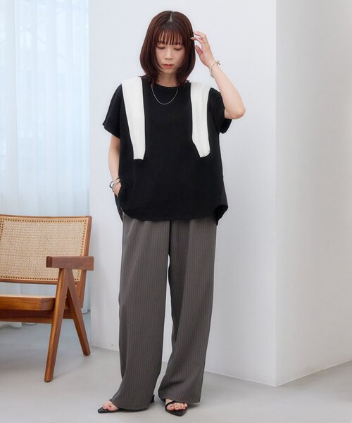 DISCOAT（ディスコート）の「【WEB限定】ドッキングフレンチプルオーバー（Tシャツ/カットソー・レディース・オフホワイト/ベージュ/ブラック・FREE）」の14枚目の写真