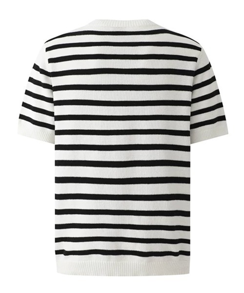 NOWLE（ノウル）の「【NOWLE】ファインボーダー クルーネック サマーニット / レトロクラシック 半袖 ニット トップス（ニット/セーター・メンズ・ホワイト・MEDIUM/LARGE/X-LARGE）」の21枚目の写真