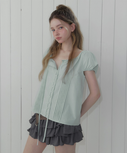 TWEE(トゥウィー)の「オトンピンタックキャップスリーブ半袖ブラウス(シャツ/ブラウス・レディース・ブラック/ミント/アイボリー・FREE)」の4枚目の写真