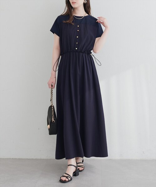 natural couture（ナチュラルクチュール）の「ナイロンドッキングワンピース（ワンピース・レディース・ブラック/ネイビー/オフホワイト・FREE）」の3枚目の写真