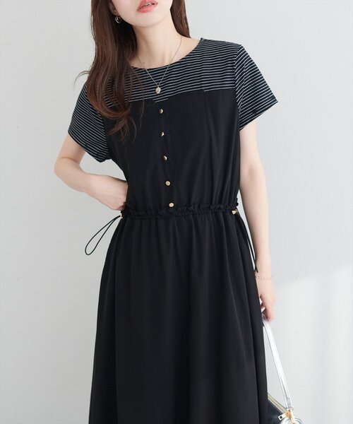 natural couture（ナチュラルクチュール）の「ナイロンドッキングワンピース（ワンピース・レディース・ブラック/ネイビー/オフホワイト・FREE）」の10枚目の写真