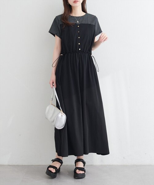 natural couture（ナチュラルクチュール）の「ナイロンドッキングワンピース（ワンピース・レディース・ブラック/ネイビー/オフホワイト・FREE）」の7枚目の写真