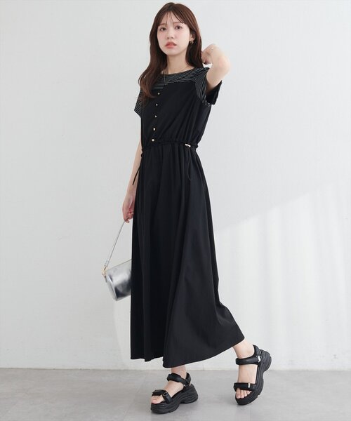 natural couture（ナチュラルクチュール）の「ナイロンドッキングワンピース（ワンピース・レディース・ブラック/ネイビー/オフホワイト・FREE）」の6枚目の写真
