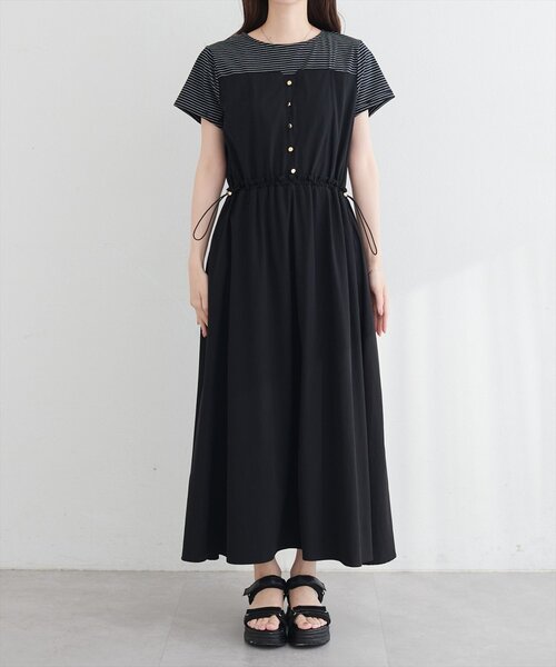 natural couture（ナチュラルクチュール）の「ナイロンドッキングワンピース（ワンピース・レディース・ブラック/ネイビー/オフホワイト・FREE）」の5枚目の写真
