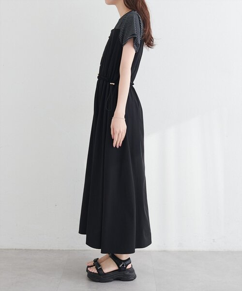 natural couture（ナチュラルクチュール）の「ナイロンドッキングワンピース（ワンピース・レディース・ブラック/ネイビー/オフホワイト・FREE）」の4枚目の写真