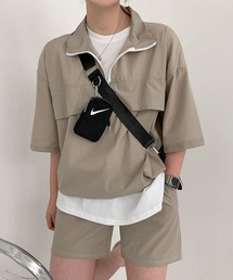 ハーフジッププルオーバー × ショートパンツ セットアップ